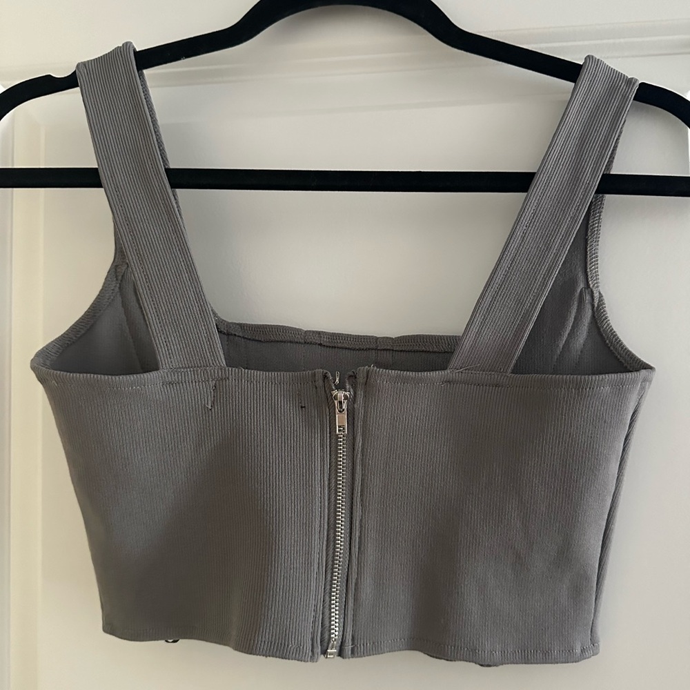 Gray Ribbed Women's Top - Picture 2 of 3